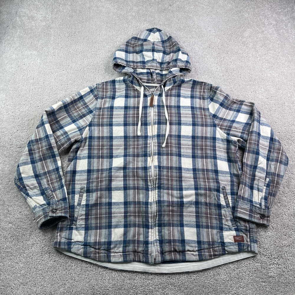 LL Bean Hoodie Womens XL Grey Plaid Flannel Full Zip Hooded Relaxed Fit Jacket